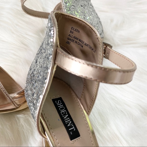 ‘EILEEN’ ROSE GOLD/SPARKLE ANKLE STRAP HEELS - Picture 6 of 8